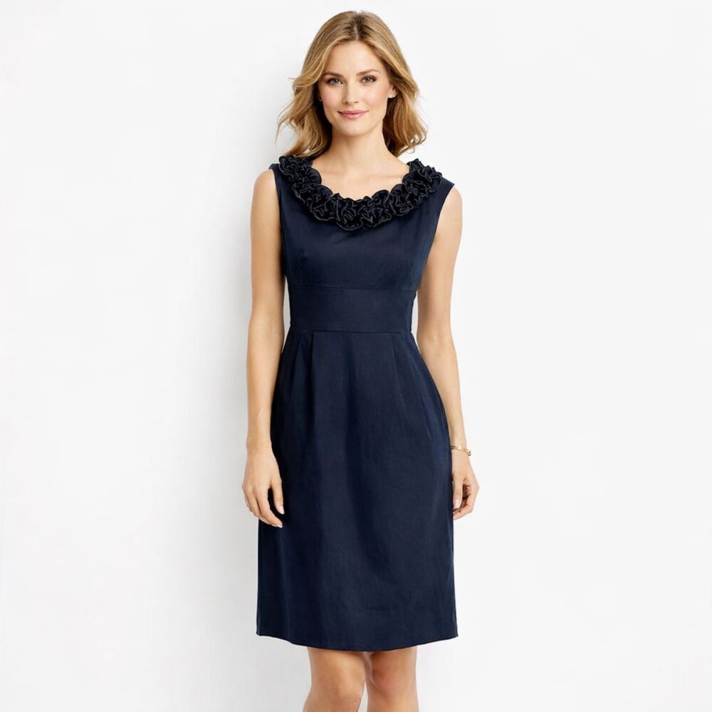 London Times Sheath Cocktail Ruffle Neckline Dress Size 6 Black